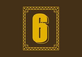 Number 6 in retro rectangle frame vector