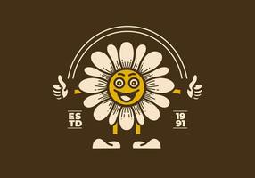 ilustración de arte retro de un girasol con cara feliz vector