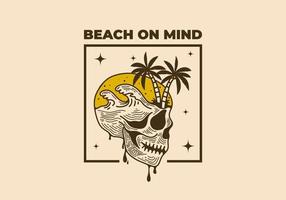 Vintage skull with beach illustration on it vector