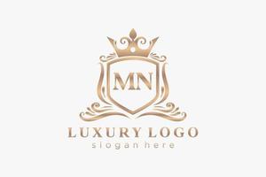 Initial MN Letter Royal Luxury Logo template in vector art for Restaurant, Royalty, Boutique, Cafe, Hotel, Heraldic, Jewelry, Fashion and other vector illustration.