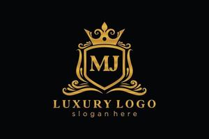 Initial MJ Letter Royal Luxury Logo template in vector art for Restaurant, Royalty, Boutique, Cafe, Hotel, Heraldic, Jewelry, Fashion and other vector illustration.