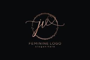 Initial JV handwriting logo with circle template vector logo of initial wedding, fashion, floral and botanical with creative template.