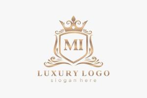 Initial MI Letter Royal Luxury Logo template in vector art for Restaurant, Royalty, Boutique, Cafe, Hotel, Heraldic, Jewelry, Fashion and other vector illustration.