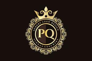 PQ Initial Letter Gold calligraphic feminine floral hand drawn heraldic monogram antique vintage style luxury logo design Premium Vector