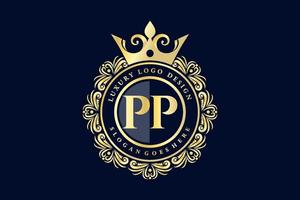 pp letra inicial oro caligráfico femenino floral dibujado a mano monograma heráldico antiguo estilo vintage diseño de logotipo de lujo vector premium