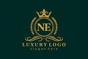 Initial NE Letter Royal Luxury Logo template in vector art for Restaurant, Royalty, Boutique, Cafe, Hotel, Heraldic, Jewelry, Fashion and other vector illustration.