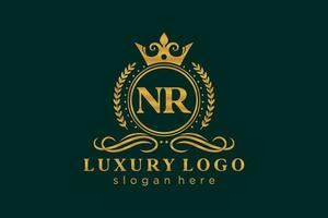 Initial NR Letter Royal Luxury Logo template in vector art for Restaurant, Royalty, Boutique, Cafe, Hotel, Heraldic, Jewelry, Fashion and other vector illustration.