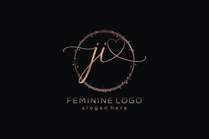Initial JI handwriting logo with circle template vector logo of initial wedding, fashion, floral and botanical with creative template.