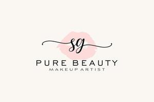 Initial SG Watercolor Lips Premade Logo Design, Logo for Makeup Artist Business Branding, Blush Beauty Boutique Logo Design, Calligraphy Logo with creative template. vector