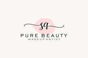Initial SQ Watercolor Lips Premade Logo Design, Logo for Makeup Artist Business Branding, Blush Beauty Boutique Logo Design, Calligraphy Logo with creative template. vector