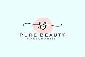 Initial SZ Watercolor Lips Premade Logo Design, Logo for Makeup Artist Business Branding, Blush Beauty Boutique Logo Design, Calligraphy Logo with creative template. vector