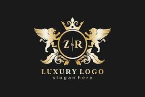Initial ZR Letter Lion Royal Luxury Logo template in vector art for Restaurant, Royalty, Boutique, Cafe, Hotel, Heraldic, Jewelry, Fashion and other vector illustration.