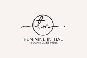 Initial TM handwriting logo with circle template vector logo of initial signature, wedding, fashion, floral and botanical with creative template.