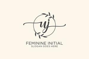 Initial UJ beauty monogram and elegant logo design handwriting logo of initial signature, wedding, fashion, floral and botanical with creative template. vector