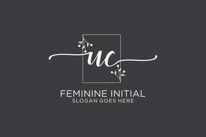 Initial UC beauty monogram and elegant logo design handwriting logo of initial signature, wedding, fashion, floral and botanical with creative template. vector