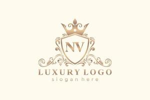 Initial NV Letter Royal Luxury Logo template in vector art for Restaurant, Royalty, Boutique, Cafe, Hotel, Heraldic, Jewelry, Fashion and other vector illustration.