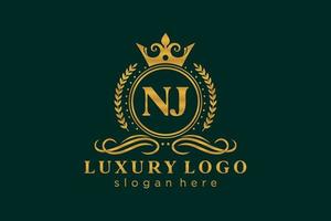 Initial NJ Letter Royal Luxury Logo template in vector art for Restaurant, Royalty, Boutique, Cafe, Hotel, Heraldic, Jewelry, Fashion and other vector illustration.