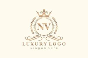 Initial NV Letter Royal Luxury Logo template in vector art for Restaurant, Royalty, Boutique, Cafe, Hotel, Heraldic, Jewelry, Fashion and other vector illustration.