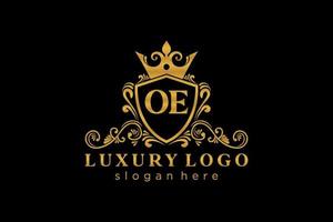 Initial OE Letter Royal Luxury Logo template in vector art for Restaurant, Royalty, Boutique, Cafe, Hotel, Heraldic, Jewelry, Fashion and other vector illustration.