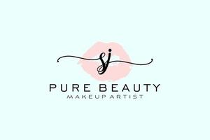Initial SJ Watercolor Lips Premade Logo Design, Logo for Makeup Artist Business Branding, Blush Beauty Boutique Logo Design, Calligraphy Logo with creative template. vector