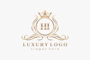 Initial HI Letter Royal Luxury Logo template in vector art for Restaurant, Royalty, Boutique, Cafe, Hotel, Heraldic, Jewelry, Fashion and other vector illustration.