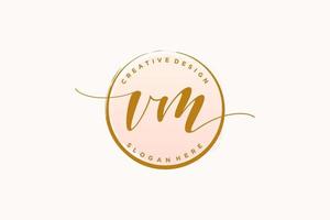 Initial VM handwriting logo with circle template vector signature, wedding, fashion, floral and botanical with creative template.
