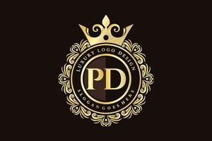 pd letra inicial oro caligráfico femenino floral dibujado a mano monograma heráldico antiguo estilo vintage lujo diseño de logotipo vector premium