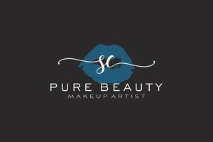 Initial SC Watercolor Lips Premade Logo Design, Logo for Makeup Artist Business Branding, Blush Beauty Boutique Logo Design, Calligraphy Logo with creative template. vector