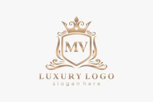 Initial MV Letter Royal Luxury Logo template in vector art for Restaurant, Royalty, Boutique, Cafe, Hotel, Heraldic, Jewelry, Fashion and other vector illustration.