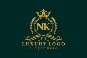 Initial NK Letter Royal Luxury Logo template in vector art for Restaurant, Royalty, Boutique, Cafe, Hotel, Heraldic, Jewelry, Fashion and other vector illustration.