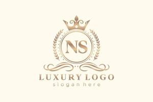 Initial NS Letter Royal Luxury Logo template in vector art for Restaurant, Royalty, Boutique, Cafe, Hotel, Heraldic, Jewelry, Fashion and other vector illustration.