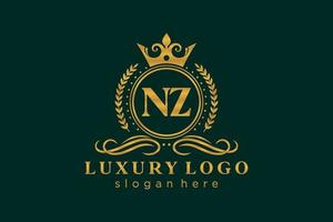 Initial NZ Letter Royal Luxury Logo template in vector art for Restaurant, Royalty, Boutique, Cafe, Hotel, Heraldic, Jewelry, Fashion and other vector illustration.