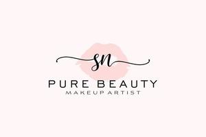 Initial SN Watercolor Lips Premade Logo Design, Logo for Makeup Artist Business Branding, Blush Beauty Boutique Logo Design, Calligraphy Logo with creative template. vector
