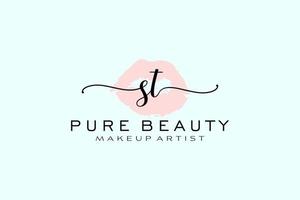 Initial ST Watercolor Lips Premade Logo Design, Logo for Makeup Artist Business Branding, Blush Beauty Boutique Logo Design, Calligraphy Logo with creative template. vector