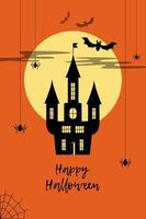 Happy Halloween congratulation, vector object moon, bat, cobweb, spider, for screen or print design, article preview, model flyer, ready-made template greeting post card