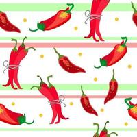 Seamless pattern of pepper pods in bundle, slices and halves of red chili pepper. Hot pepper, paprika and spices. striped pattern of the cover, advertising, blog, menu and print on fabric. Vector