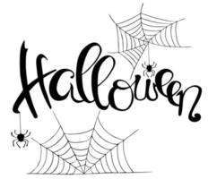 Halloween inscription with spider and spider web, vector, hand-drawn. Spider web. Calligraphy with writing brush. design element vector