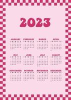 Vector illustration of calendar. Retro style 2023 calendar in pink.