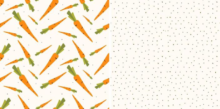 Seamless Pattern Set. Seamless vector carrot and polka dot pattern. Set of patterns for kids to print fabric or packaging.
