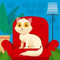 White Cat On Red Couch vector