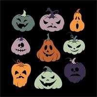 Set of Halloween scary pumpkins. Flat style vector spooky creepy pumpkins