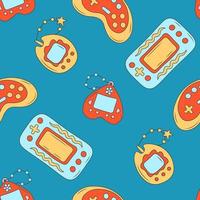 90s seamless pattern with pocket game devices vector