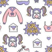 Girl power doodle seamless pattern vector