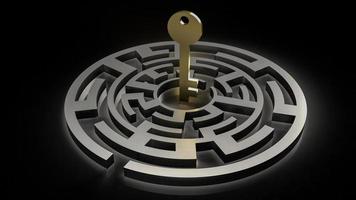 The gold key in maze on black background  3d rendering photo