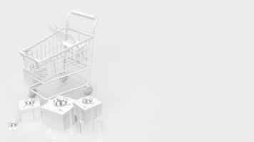 The white gift box  and shopping cart on white background  3d rendering photo