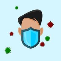 Editable Isolated Vector Illustration of a Male Character Using Mask as Shield from Viruses for Artwork Element of Healthcare and Medical Related Design