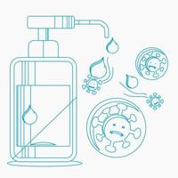 Editable Vector Illustration of Hand Sanitizer Work Against Coronavirus in Outline Style for Artwork Element of Healthcare and Medical Related Design