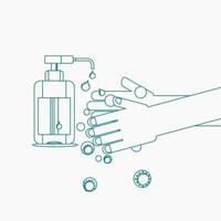Editable Vector Illustration of Sanitizing Hands in Outline Style for Artwork Element of Healthcare and Medical Related Design