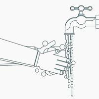 Editable Washing Hands with Foaming Soap under Faucet Vector Illustration in Outline Style for Artwork Element of Healthcare and Medical Related Design