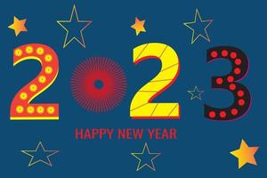 blue background happy new year 2023 and star icon. vector